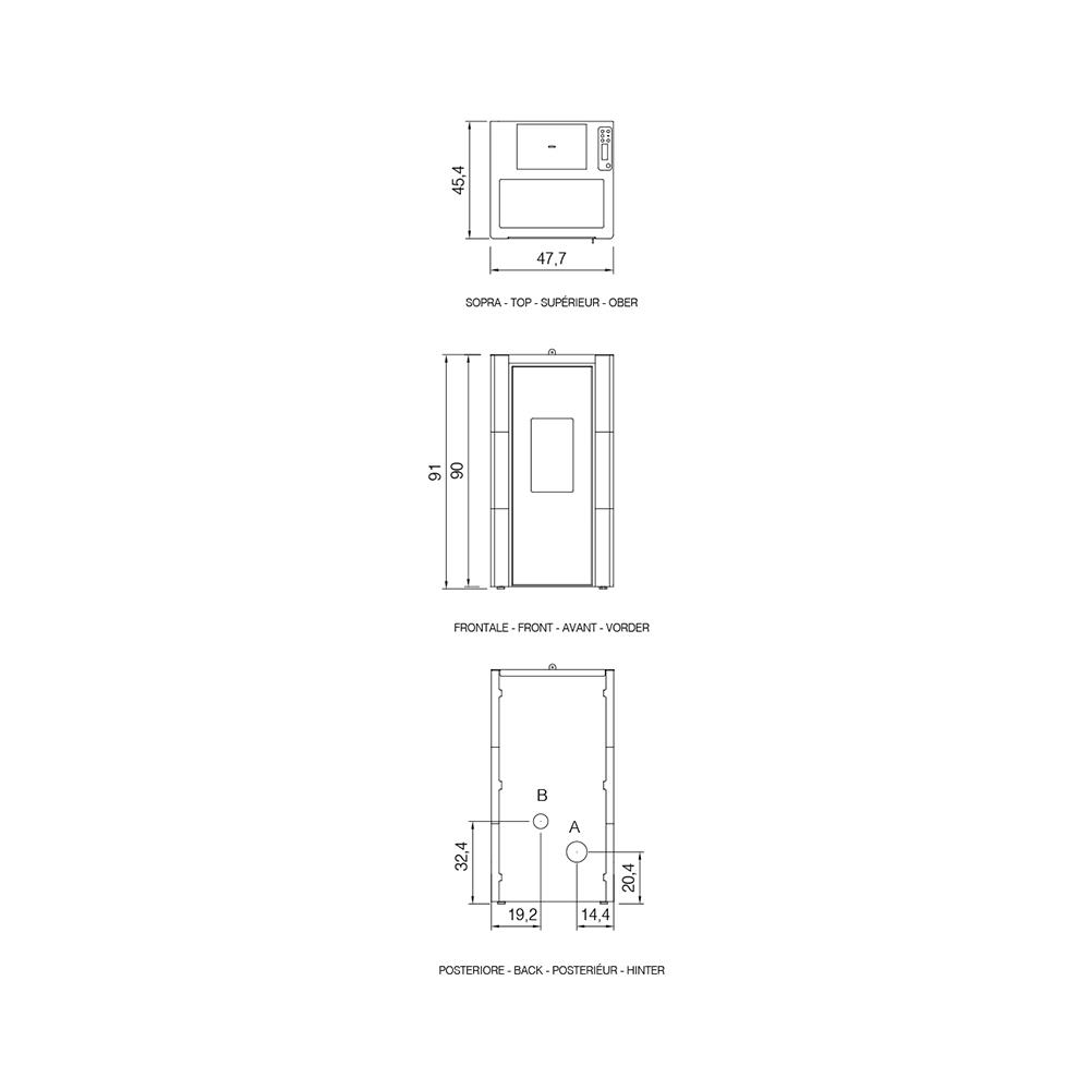 Cadel Stufa a Pellet Cristal3 7kW dimensioni