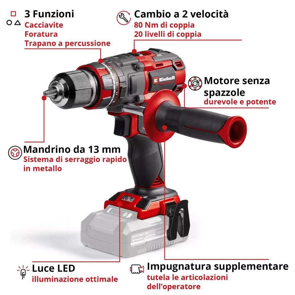 einhell - trapano avvitatore tp-cd 18/80 li - senza batteria